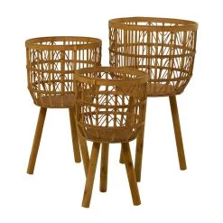 Buy 🔥 Brown Bamboo Bohemian Planter, Set of 3" 26", 23", 20" by Ivory and Iris 🥰 -Cheap Ivory and Iris Store D647656S 3