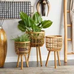 Buy 🔥 Brown Bamboo Bohemian Planter, Set of 3" 26", 23", 20" by Ivory and Iris 🥰 -Cheap Ivory and Iris Store D647656S 7